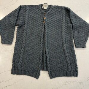 Aran Sweater Market Merino Wool Cardigan Green Gray Cable Knit Ireland Womens M